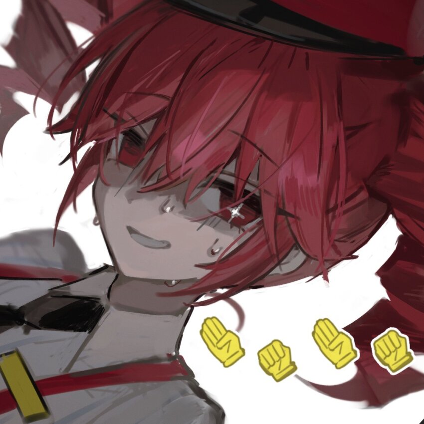 1girl, black_necktie, collared_shirt, distress_hand_signal, drill_hair, extraspiky, false_smile, kasane_teto