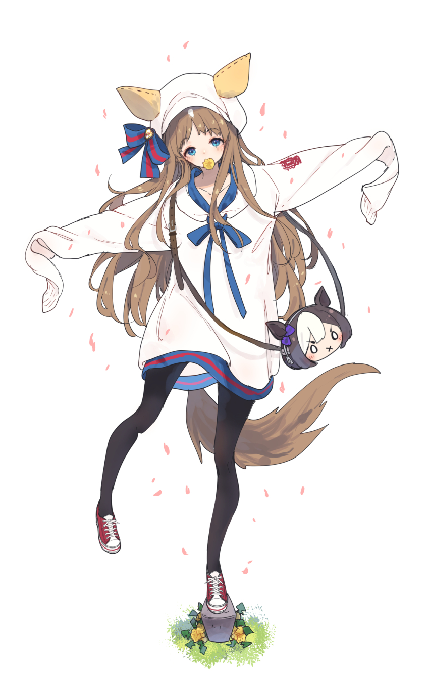 1girl, absurdres, bag, balancing, black_hair, black_pantyhose, blue_eyes, bow