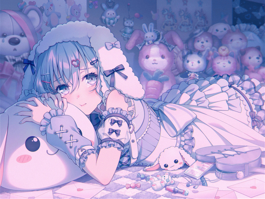 1girl, absurdly_detailed_composition, animal_charm, animal_ear_headwear, animal_ears, arm_warmers, back_bow, bag