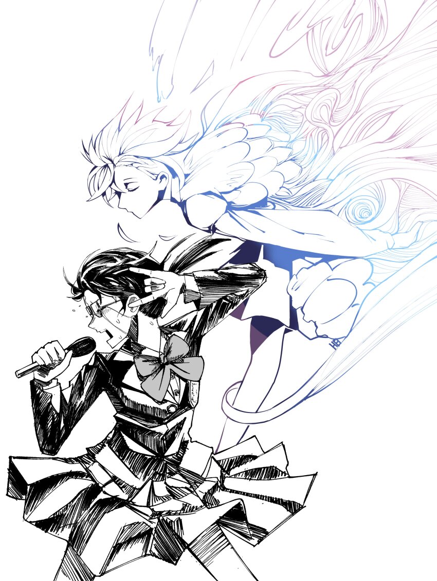 absurdres, blazer, bow, bowtie, closed_eyes, commentary, crying, dandadan