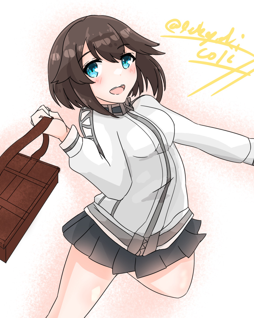 1girl, aqua_eyes, bag, black_hair, black_skirt, coic_hakushaku, cowboy_shot, hayasui_(kancolle)