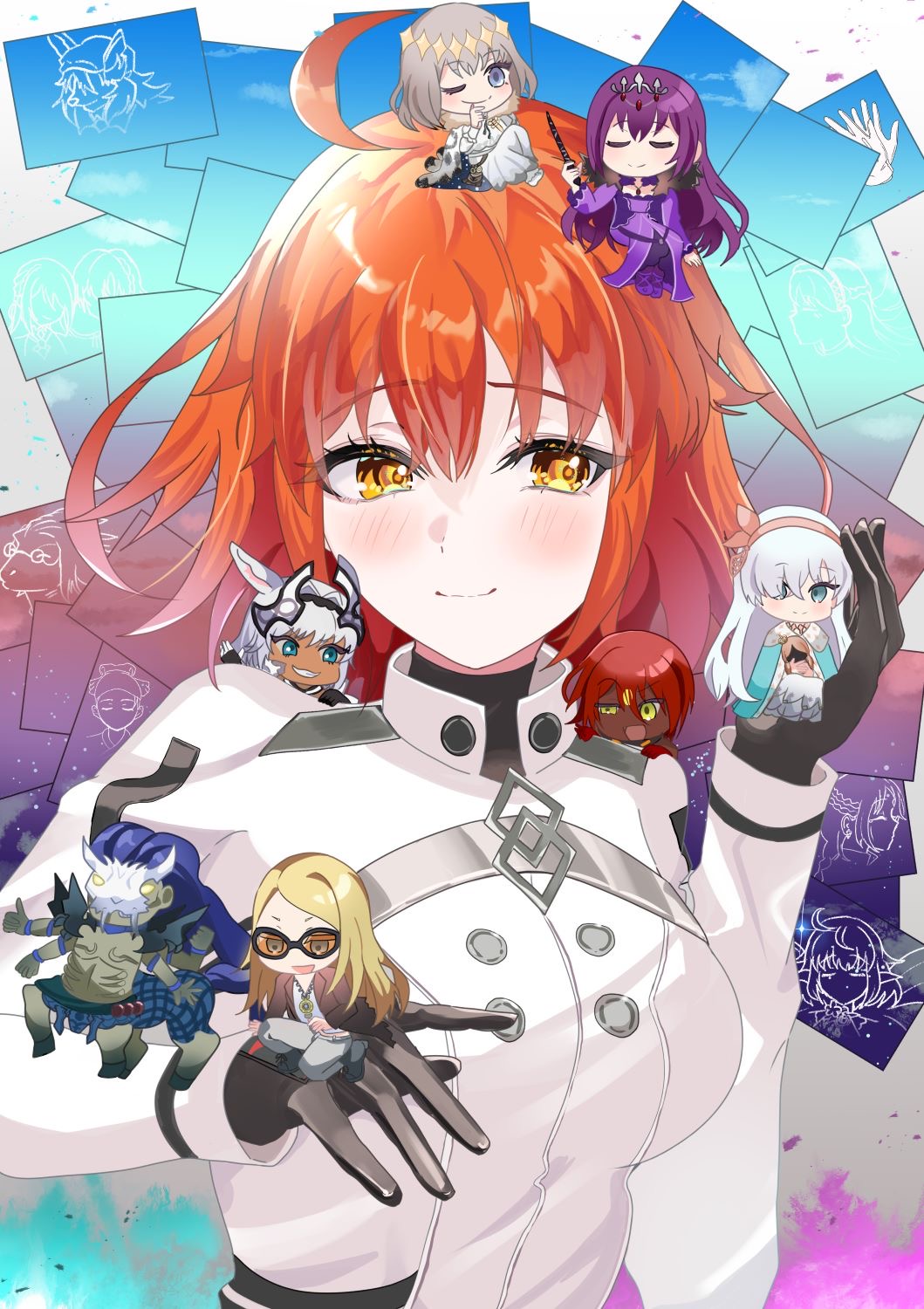 adele_(fate), ahoge, anastasia_(fate), animal_ears, asha_(fate), ashwatthama_(fate), black_gloves, blonde_hair