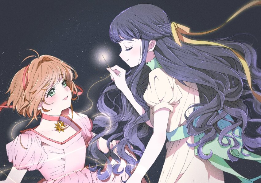 2girls, bad_id, bad_twitter_id, black_hair, blush, brown_hair, cardcaptor_sakura, choker