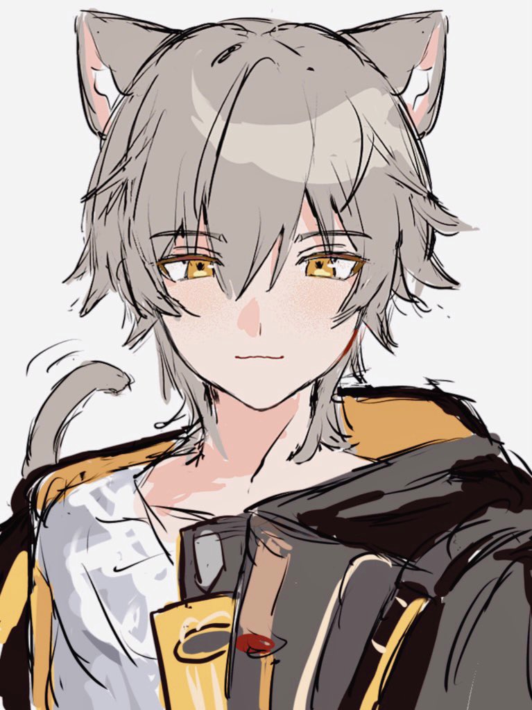 1boy, animal_ear_fluff, animal_ears, black_jacket, caelus_(honkai:_star_rail), cat_ears, cat_tail, closed_mouth