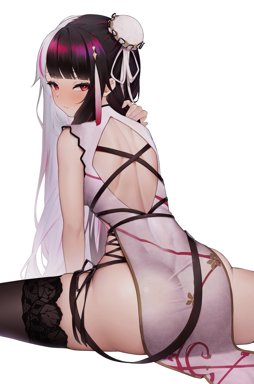 1girl, absurdres, amatou_(ko_me_9), ass, back_cutout, black_hair, black_thighhighs, blush
