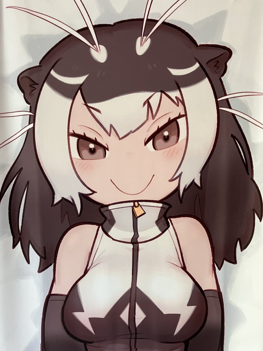 1girl, animal_ears, bare_shoulders, blush, brown_eyes, brown_gloves, brown_hair, brown_one-piece_swimsuit