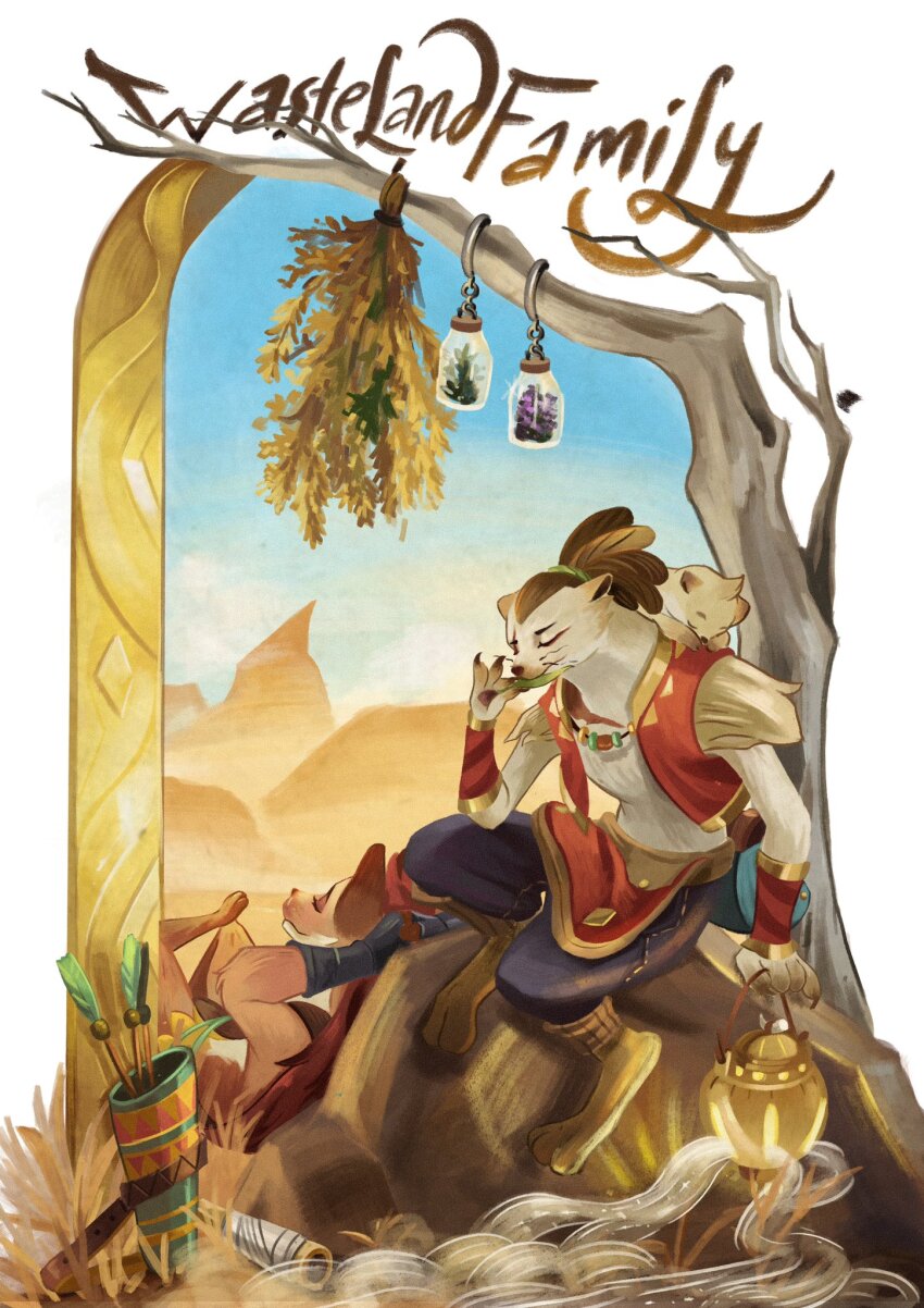 3boys, afk_(series), afk_journey, blawn_z, claws, closed_eyes, commentary, desert