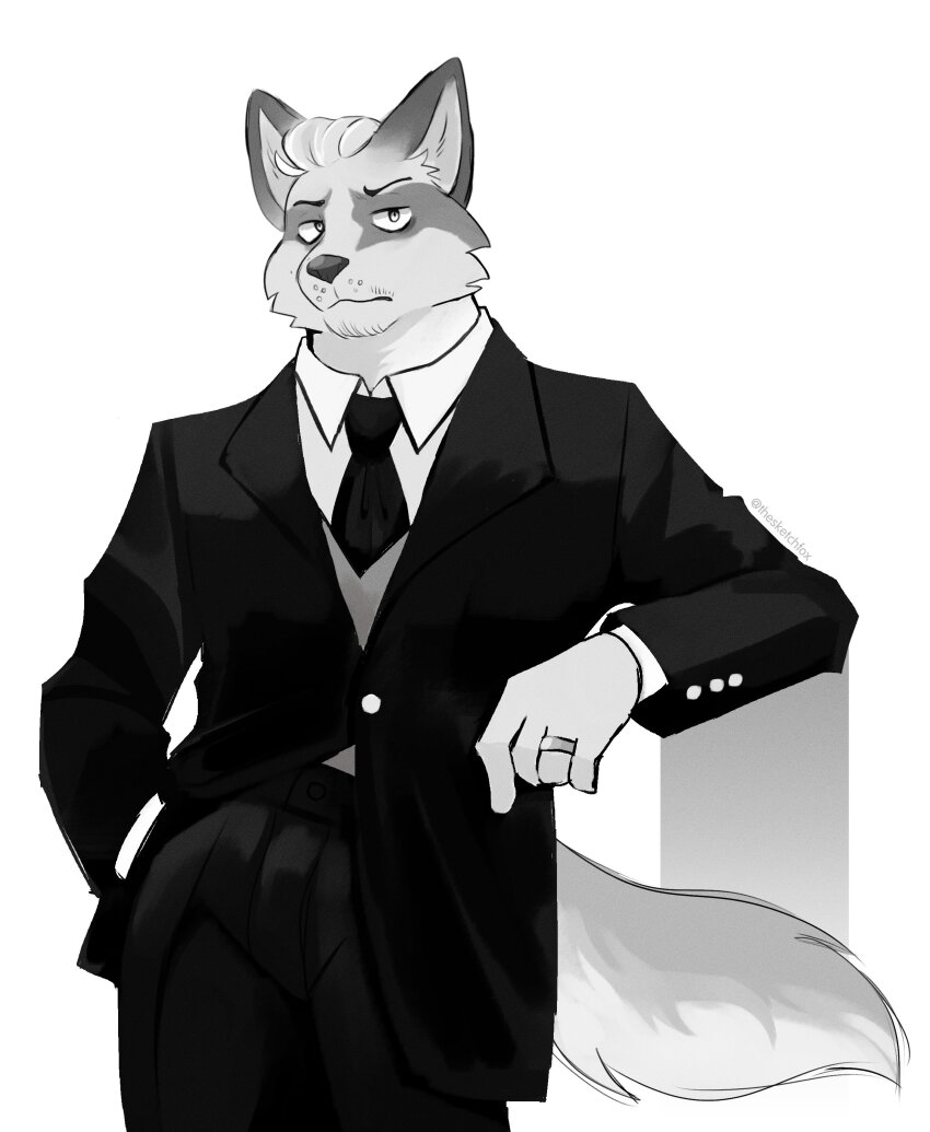 1boy, absurdres, animal_ears, black_necktie, black_suit, commentary, echo_project, english_commentary