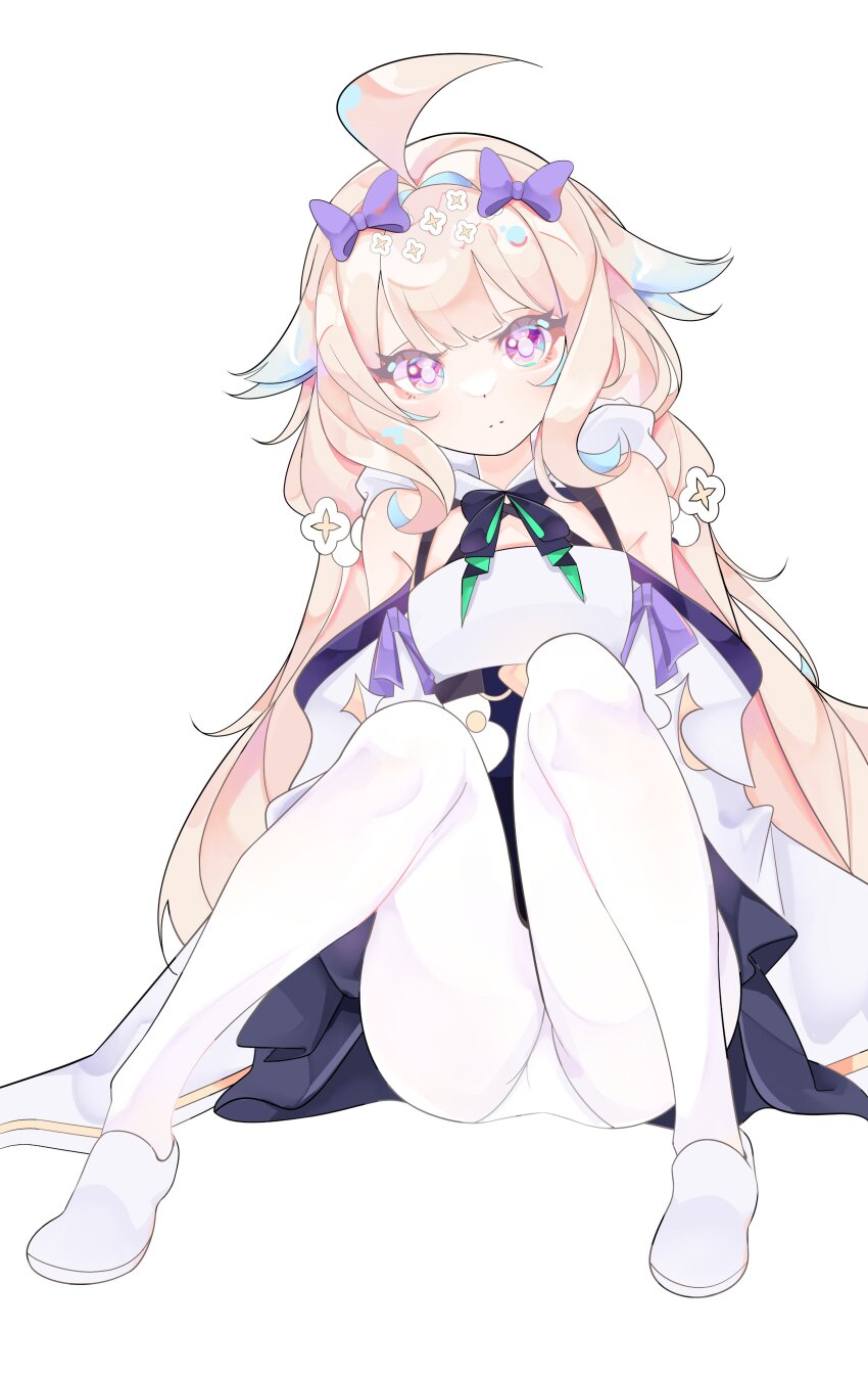 1girl, absurdres, ahoge, bare_shoulders, blonde_hair, bow, breasts, detached_sleeves