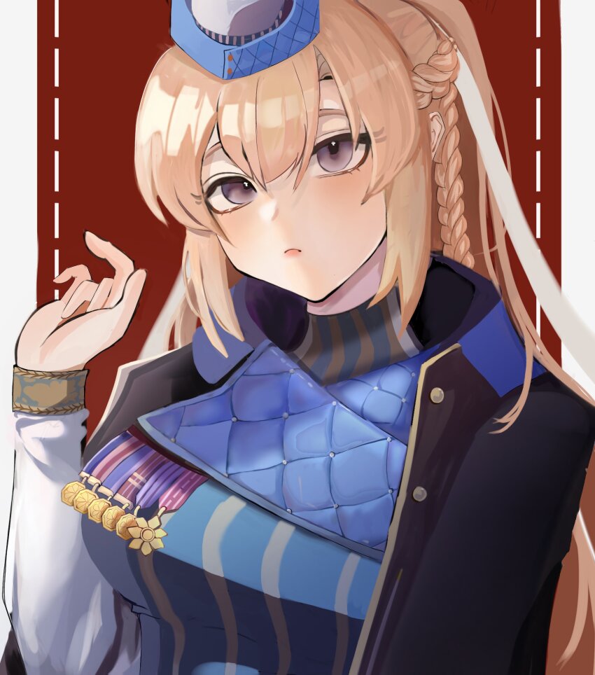 absurdres, ahomushi994, anti-materiel_rifle, black_coat, blonde_hair, blue_uniform, boys_(girls'_frontline), boys_anti_tank_rifle