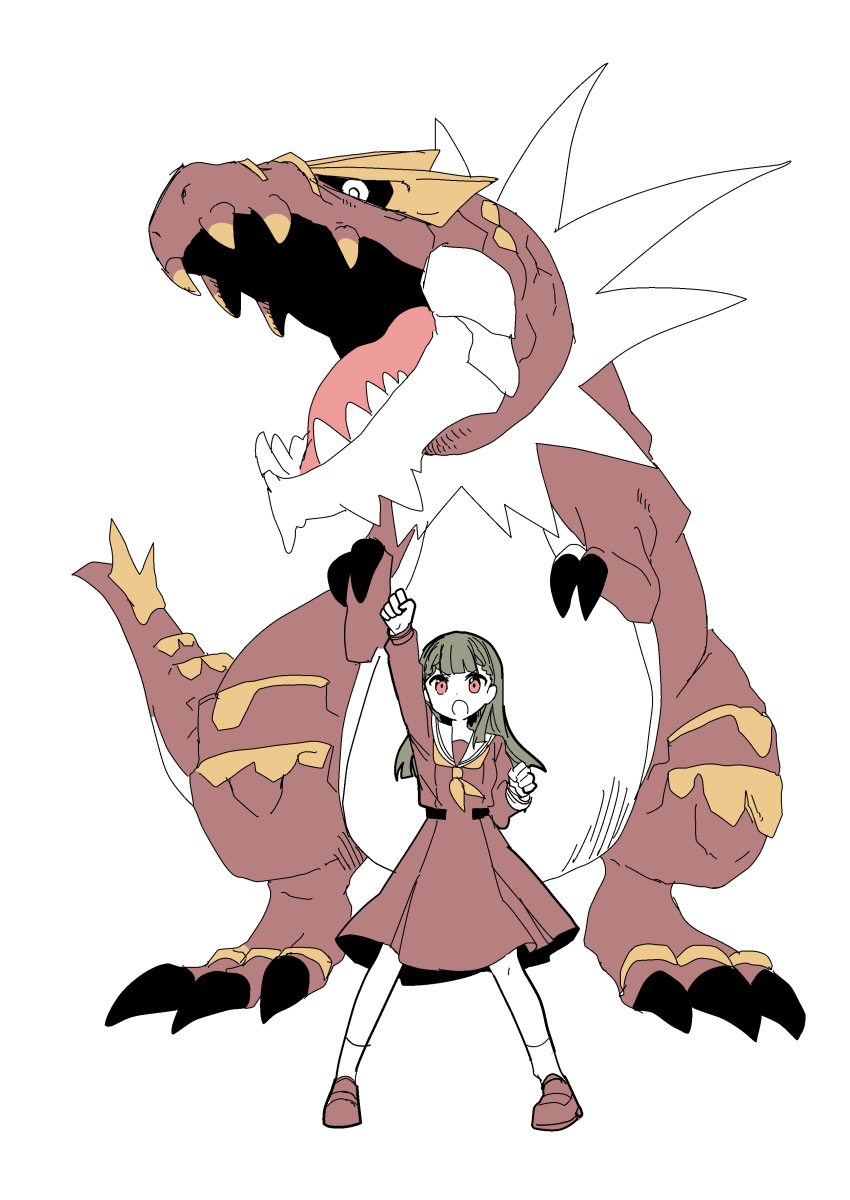 1girl, :o, absurdres, blunt_bangs, braid, brown_dress, brown_eyes, brown_shoes