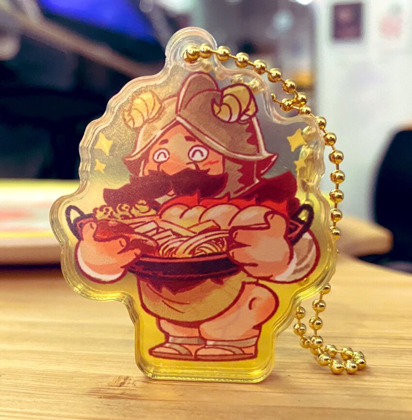 1boy, ^_^, apron, ass, bara, beard, black_hair, blurry