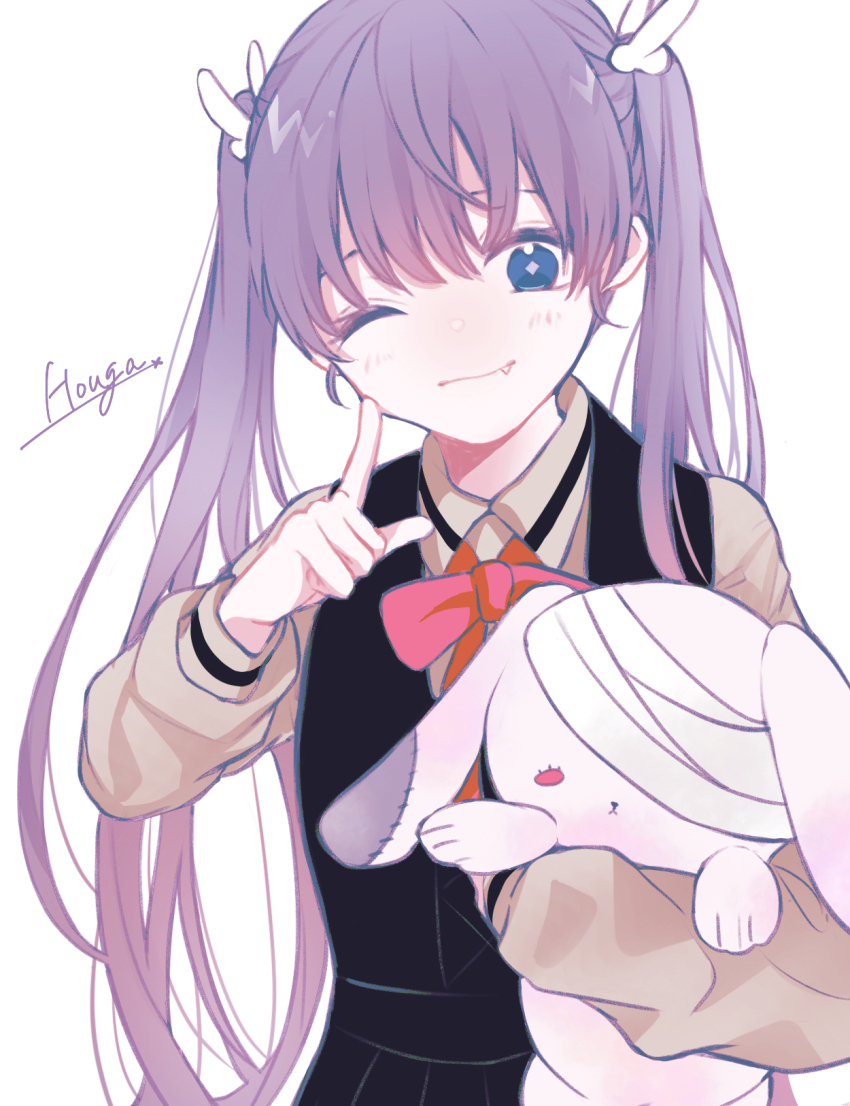 1girl, ano_yo_iki_no_bus_ni_notte_saraba, artist_name, black_skirt, blue_eyes, blunt_bangs, blush, brown_shirt