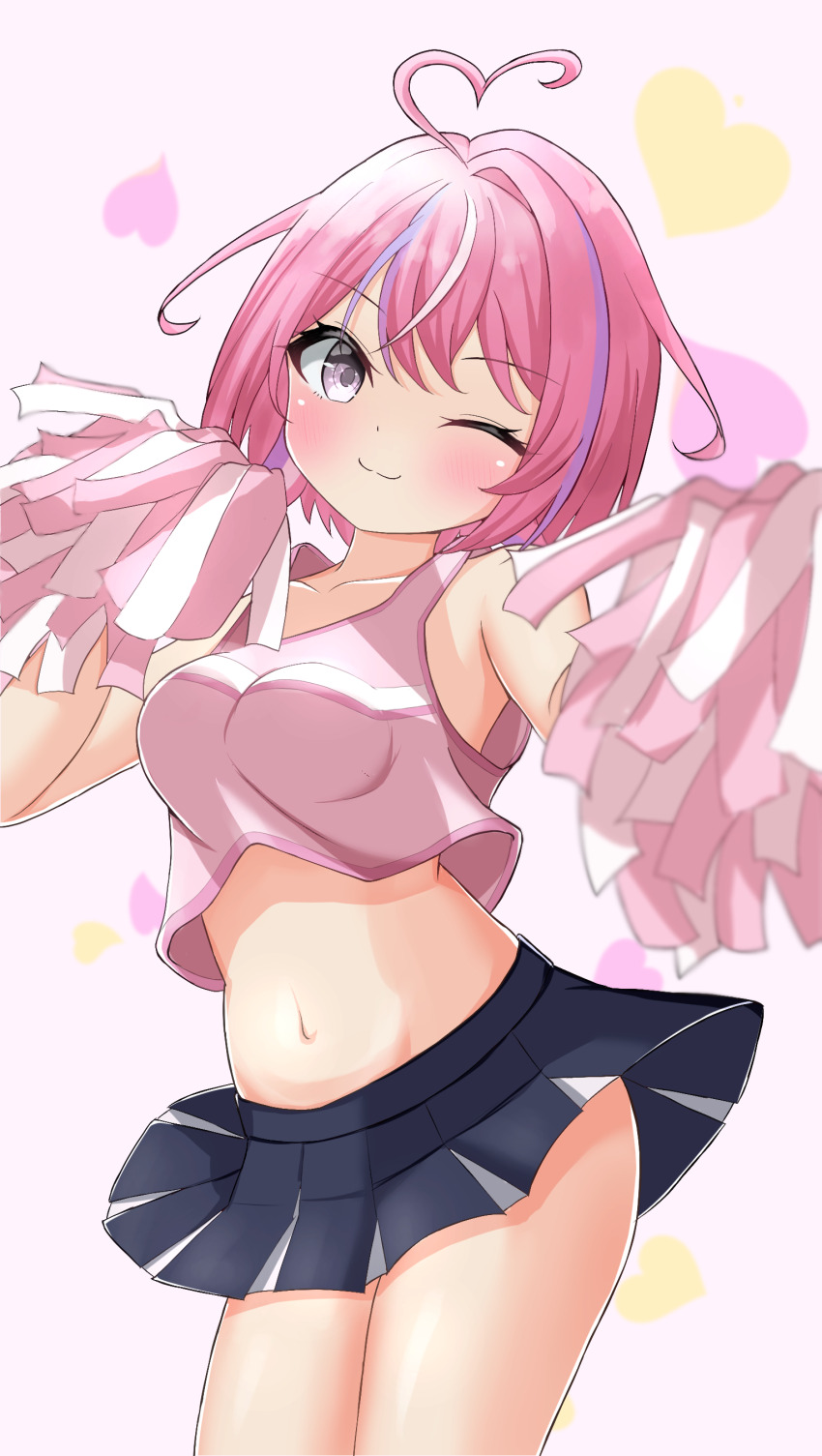 .live, 1girl, :3, absurdres, ahoge, blush, cheerleader, commentary