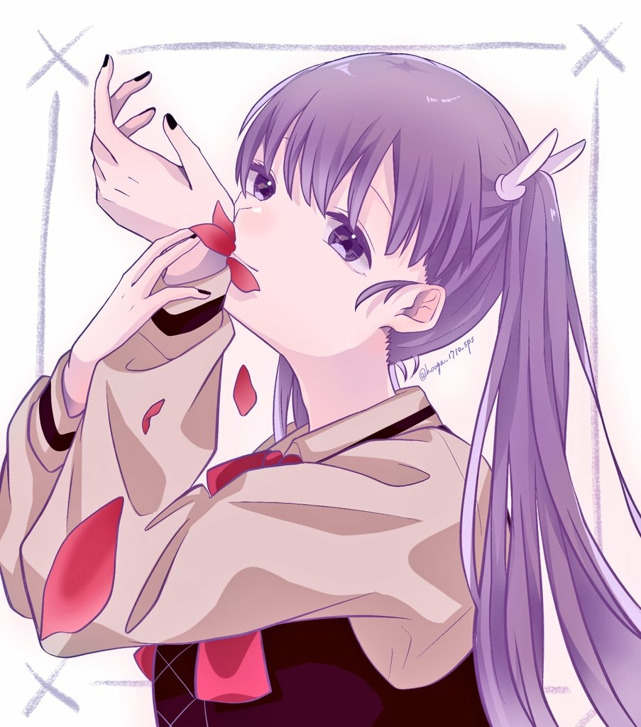 1girl, ano_yo_iki_no_bus_ni_notte_saraba, artist_name, black_nails, blunt_ends, brown_shirt, collared_shirt, commentary_request