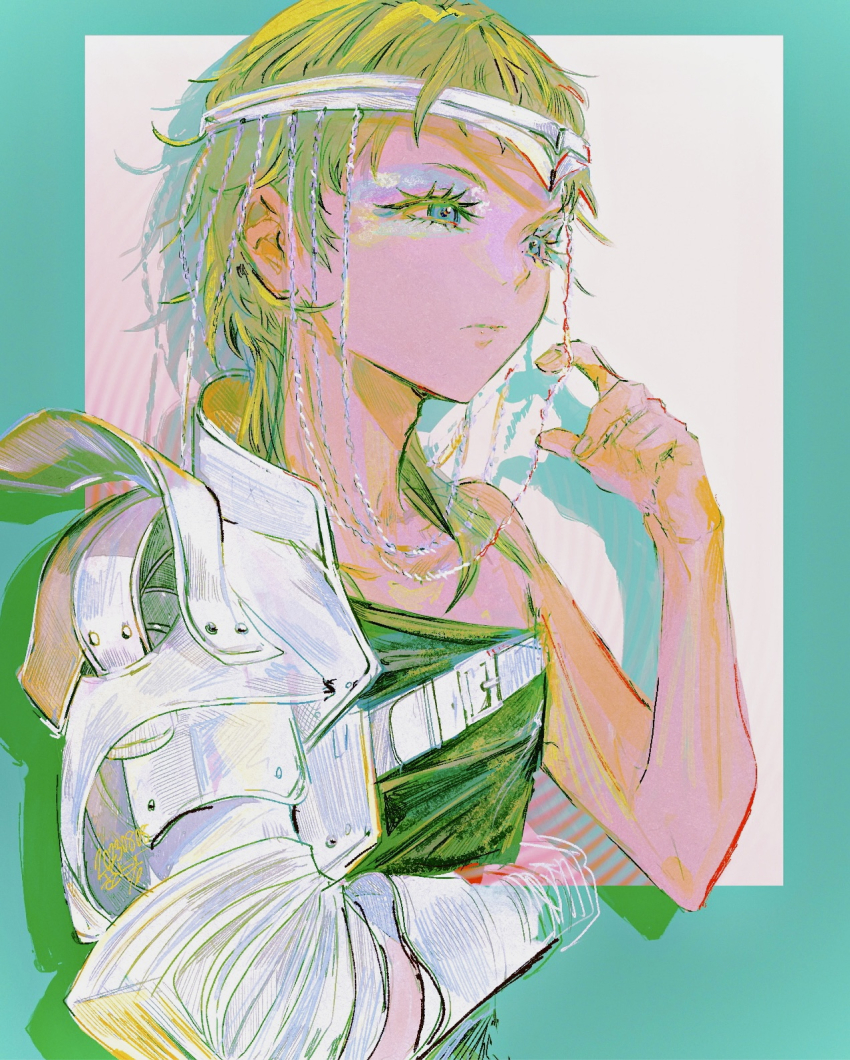 1other, alternate_costume, androgynous, blue_eyes, blue_hair, gnosia, green_hair, highres