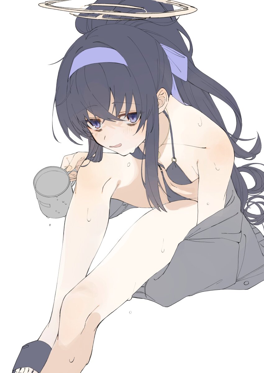 1girl, absurdres, bikini, black_bikini, black_hair, blue_archive, halo, highres