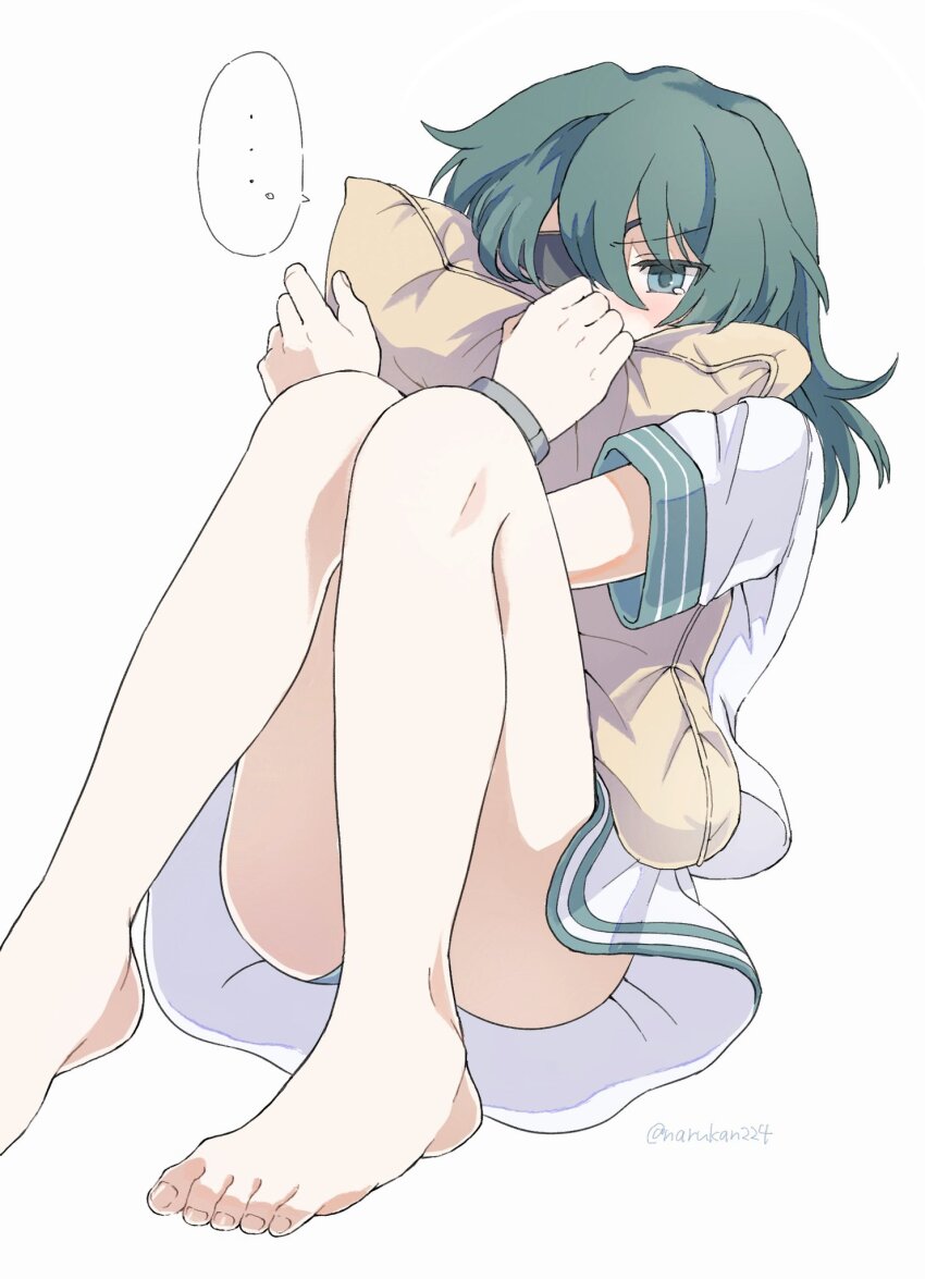 ..., 1girl, barefoot, blue_eyes, closed_mouth, convenient_leg, eyepatch, feet