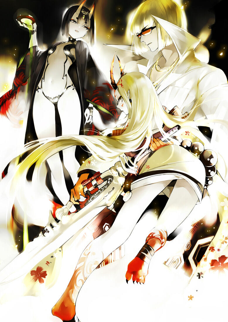 2girls, beads, blonde_hair, collarbone, cup, facial_mark, fate/grand_order, fate_(series)