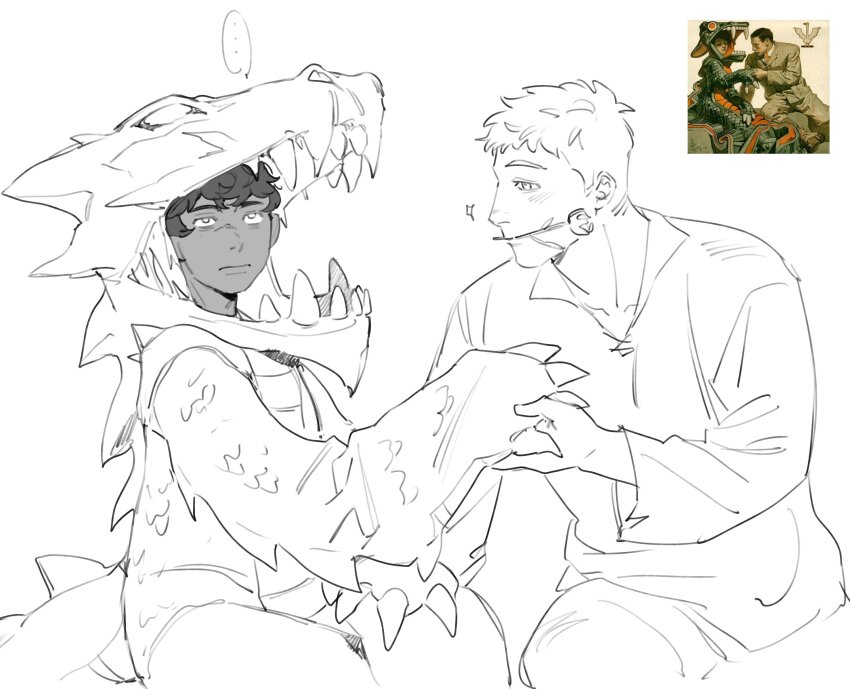 ..., 2boys, absurdres, animal_costume, closed_mouth, commentary, cosplay, dark-skinned_male