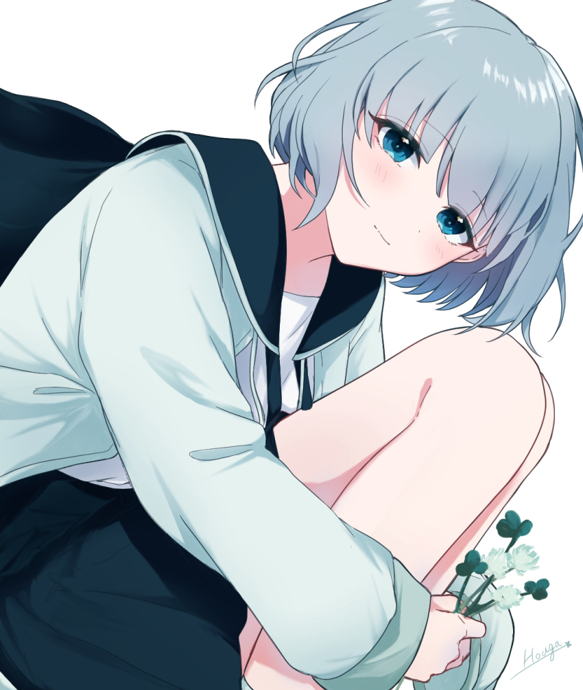1girl, aqua_pupils, artist_name, blue_eyes, blue_hair, blue_jacket, blush, commentary_request