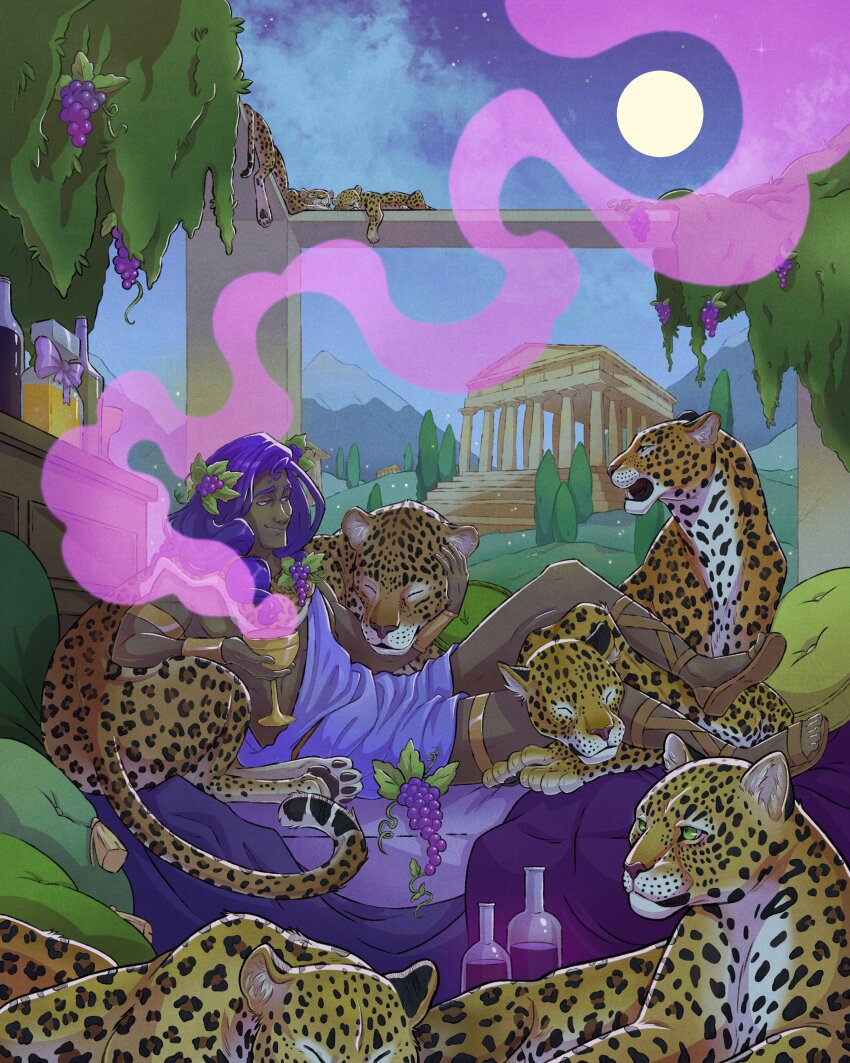 1boy, absurdres, ambrosia_(hades), ancient_greek_clothes, bottle, chalice, cup, dark-skinned_male