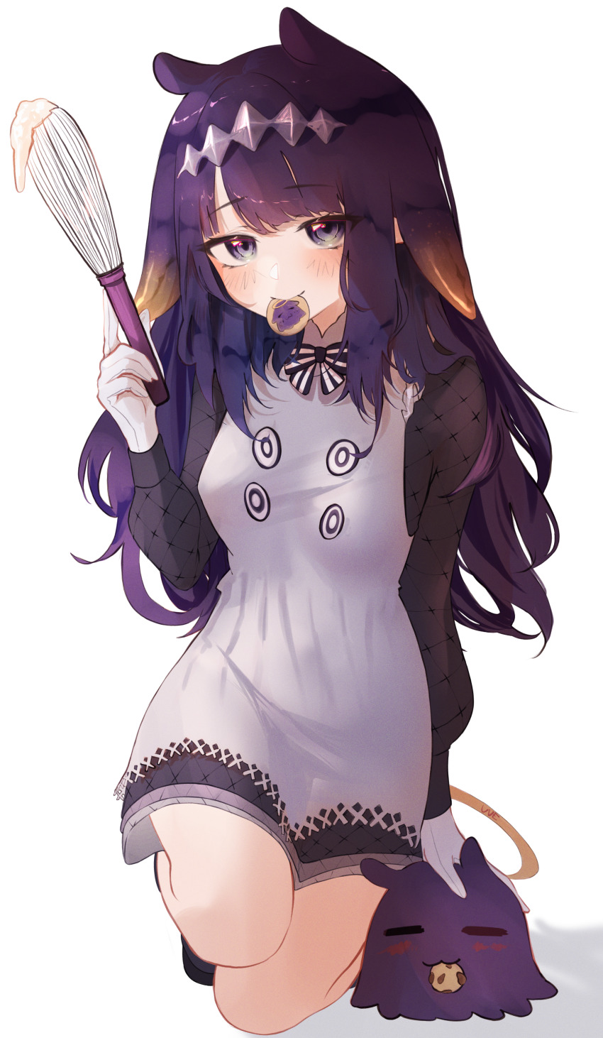 1girl, absurdres, blue_eyes, blunt_bangs, blush, gradient_hair, highres, holding