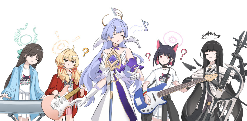 5girls, ?, ??, ^_^, airi_(band)_(blue_archive), airi_(blue_archive), animal_ears, arknights