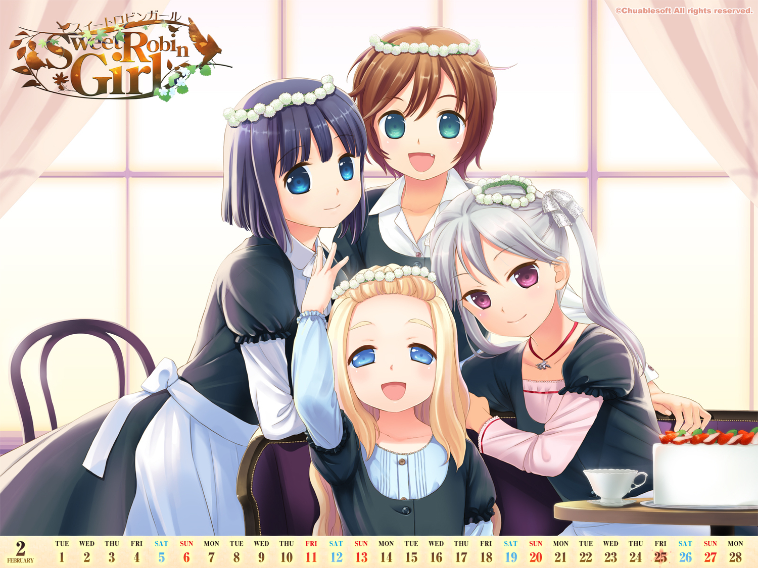 calendar, elen_mass, fiona_washburn, group, meg_(sweet_robin_girl), primrose_springvale, sekiya_asami, sweet_robin_girl, waitress