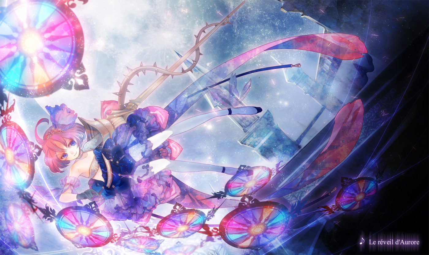 dress, gloves, kyouka_hatori, original, pink_hair, pixiv_fantasia, purple_eyes, short_hair