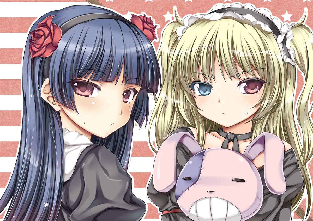 2girls, bicolored_eyes, blonde_hair, boku_wa_tomodachi_ga_sukunai, crossover, gokou_ruri, goth-loli, hasegawa_kobato, lolita_fashion, mushi024, ore_no_imouto_ga_konna_ni_kawaii_wake_ga_nai, red_eyes, twintails
