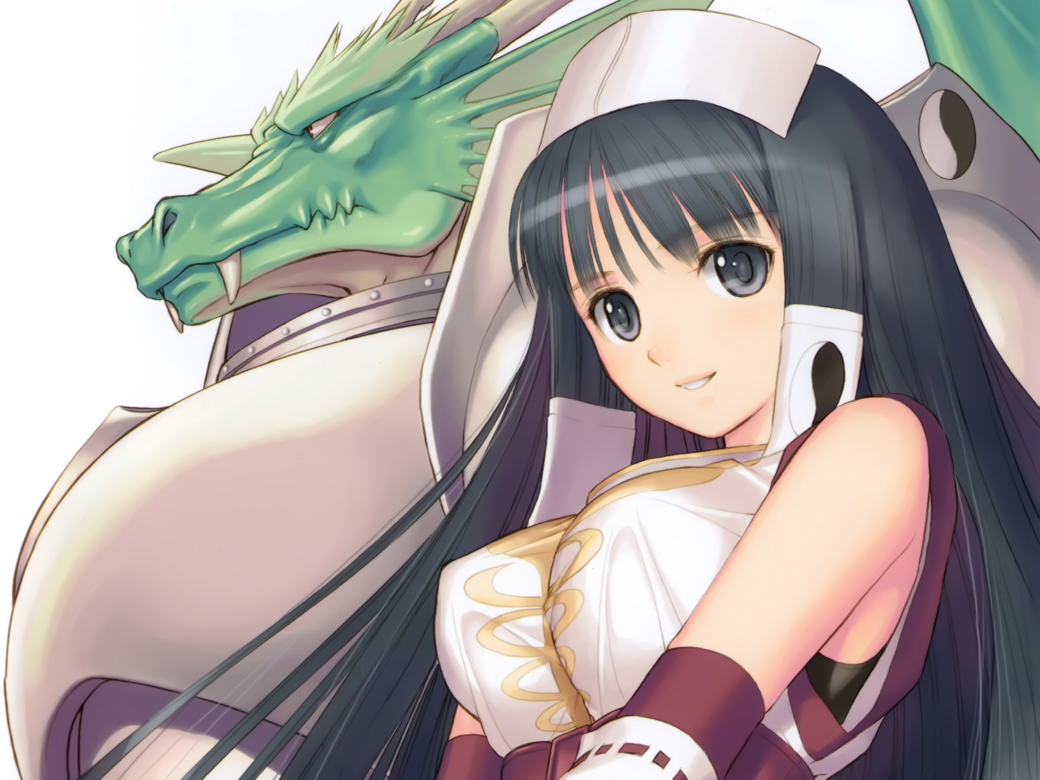 armor, black_eyes, black_hair, dragon, fang, lazarus, long_hair, ryuna, shining_wind, taka_tony