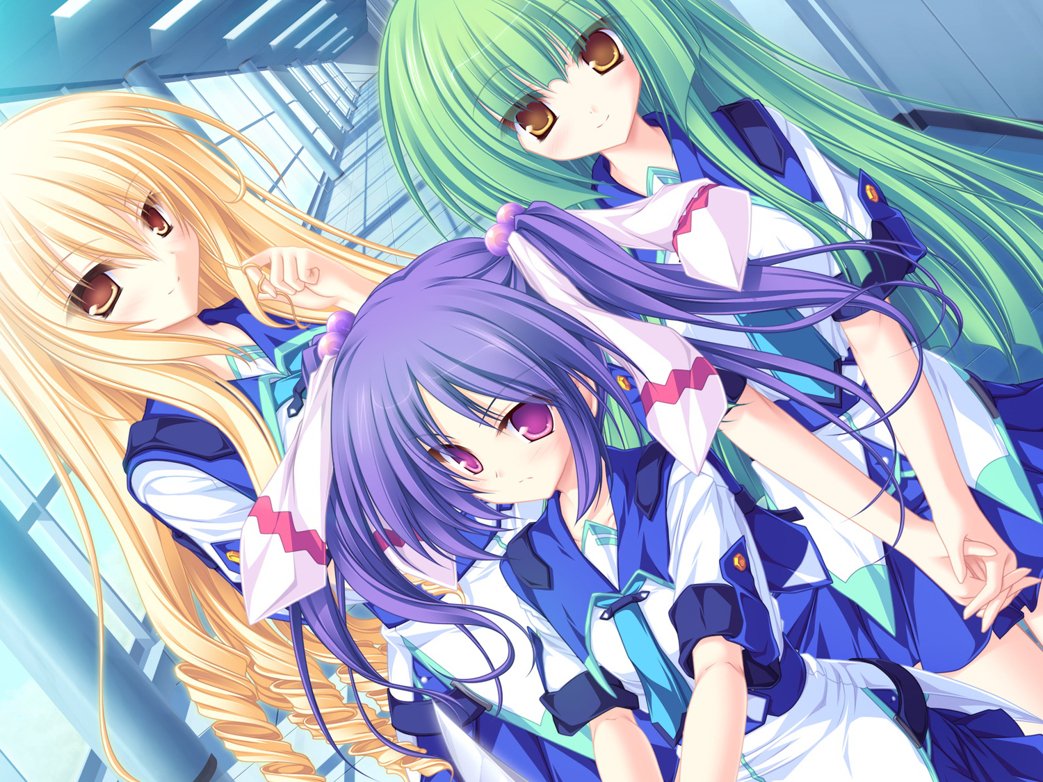77, blonde_hair, game_cg, green_hair, koshimizu_rin, mikagami_mamizu, narukami_aoi, orange_eyes