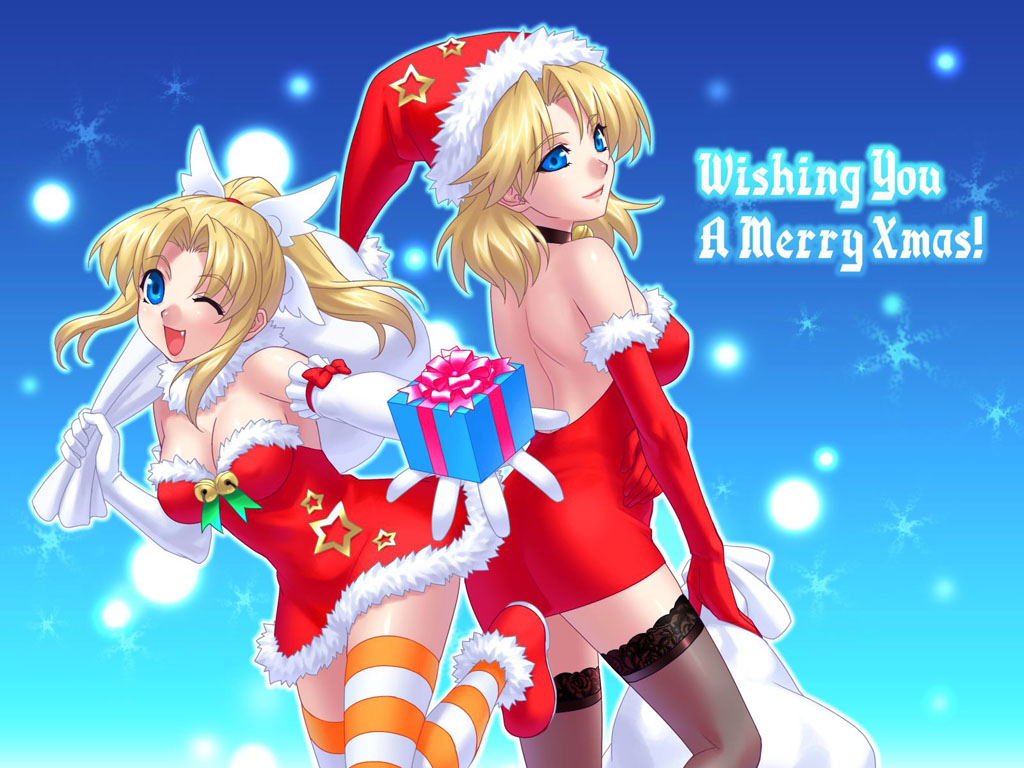 blonde_hair, blue_eyes, christmas, miyauchi_lemmy, thighhighs, to_heart, wink, zen