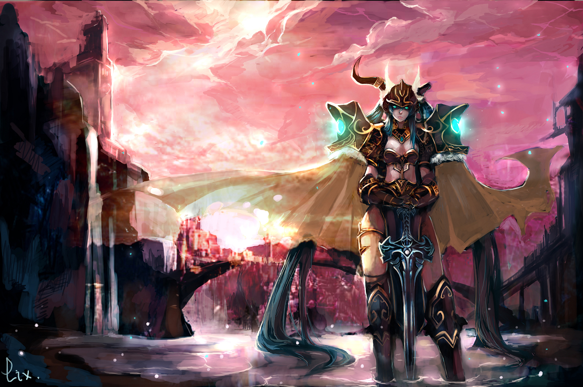 crossover, hatsune_miku, sword, vocaloid, weapon, world_of_warcraft, zhuxiao517