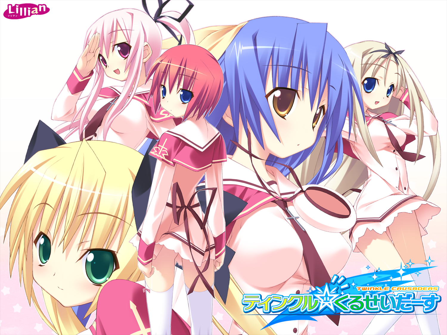 azel, group, kannagi_rei, kujou_ria, lolotte_rosenkreuz, misa_brigitta_cristelis, school_uniform, twinkle_crusaders