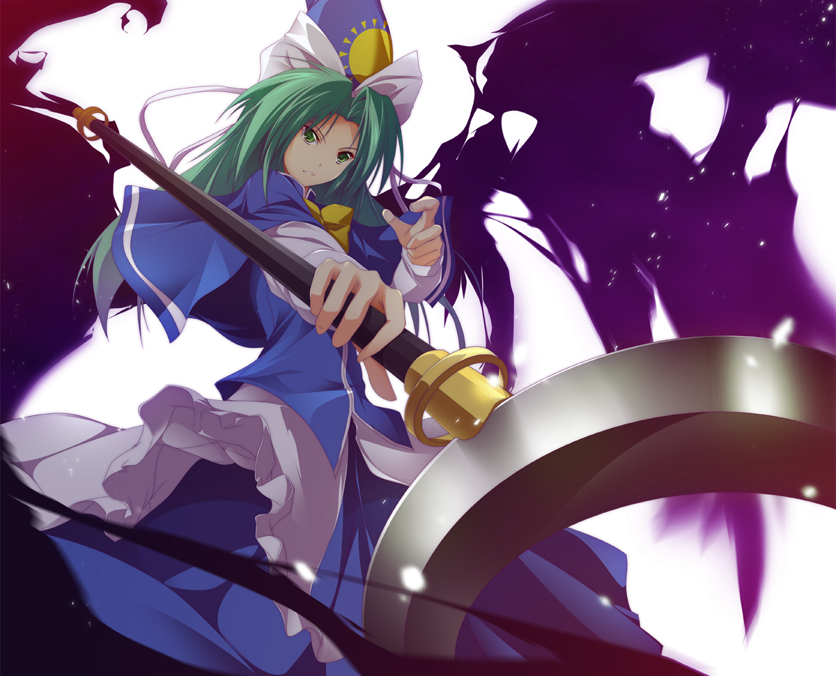 green_eyes, green_hair, mima, touhou, weapon, zb