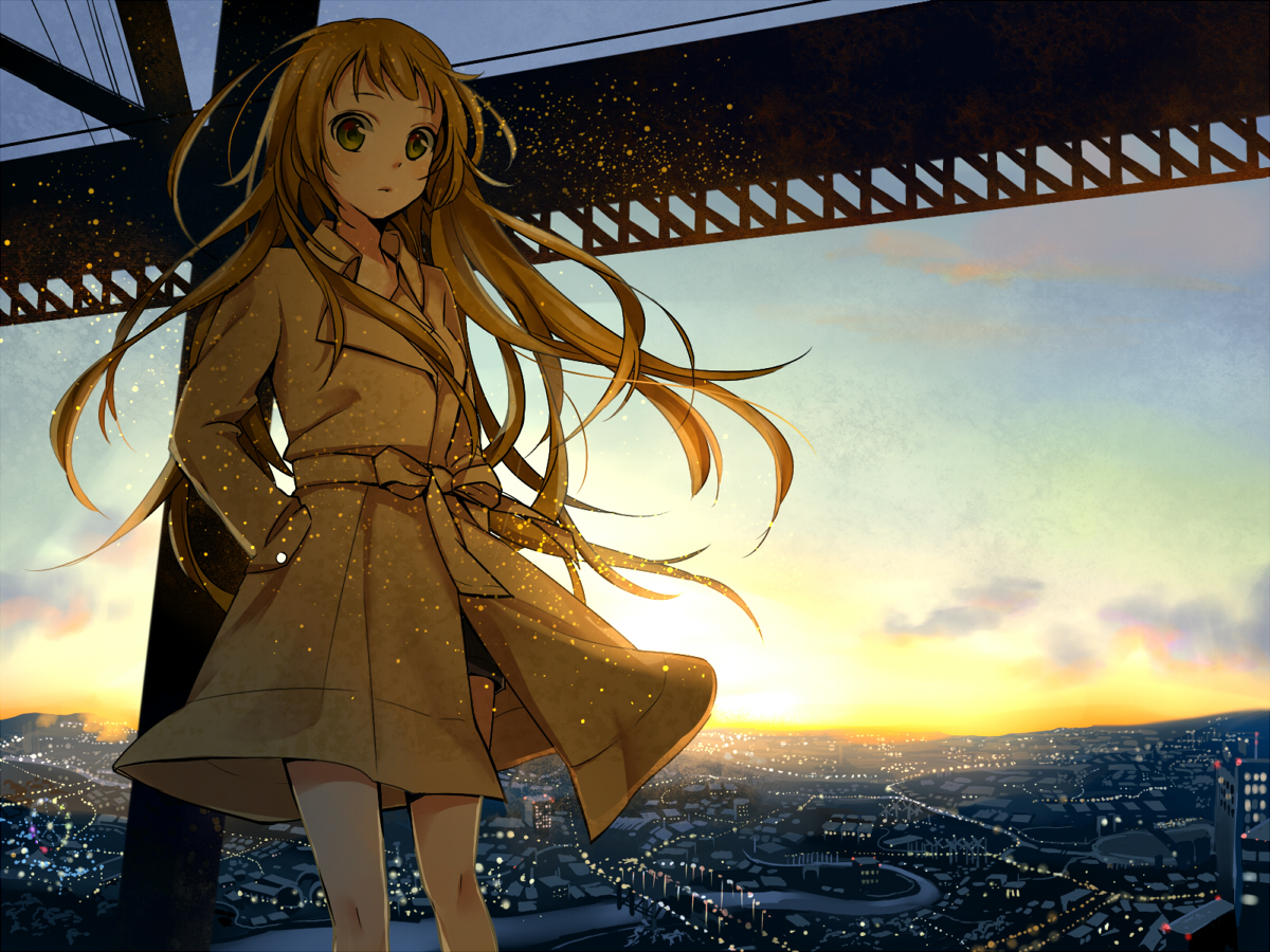 blonde_hair, building, city, long_hair, original, sky, yunco