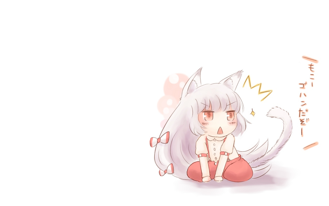 animal_ears, blush, catgirl, chibi, fujiwara_no_mokou, gray_hair, kokotetsu, long_hair