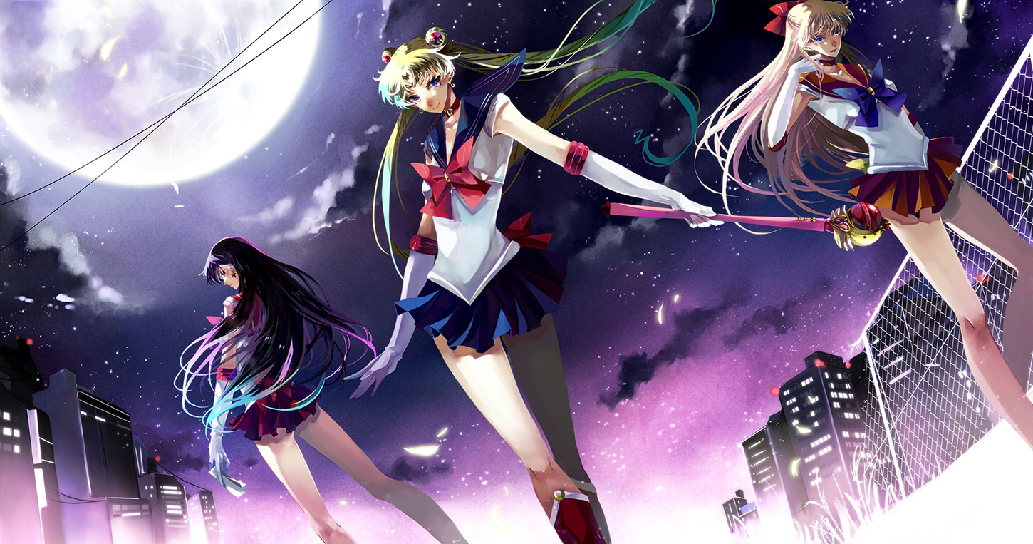 aino_minako, black_hair, blonde_hair, blue_eyes, boots, choker, clouds, gloves
