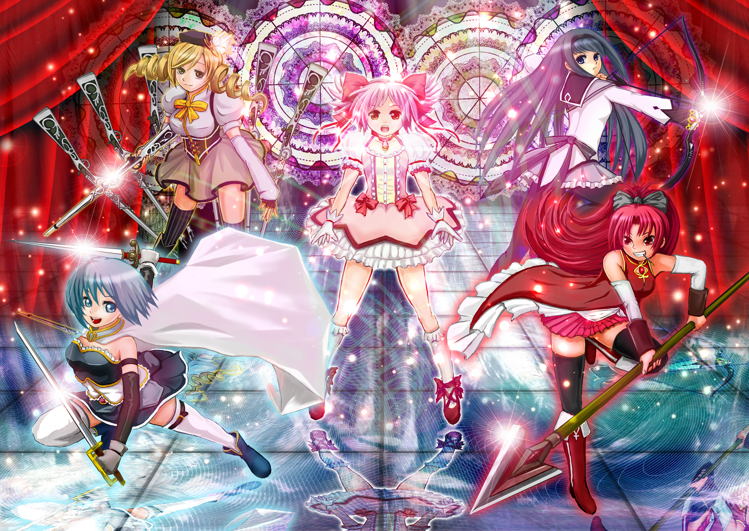 akemi_homura, kaname_madoka, mahou_shoujo_madoka_magica, miki_sayaka, sakura_kyouko, tomoe_mami, yamako777