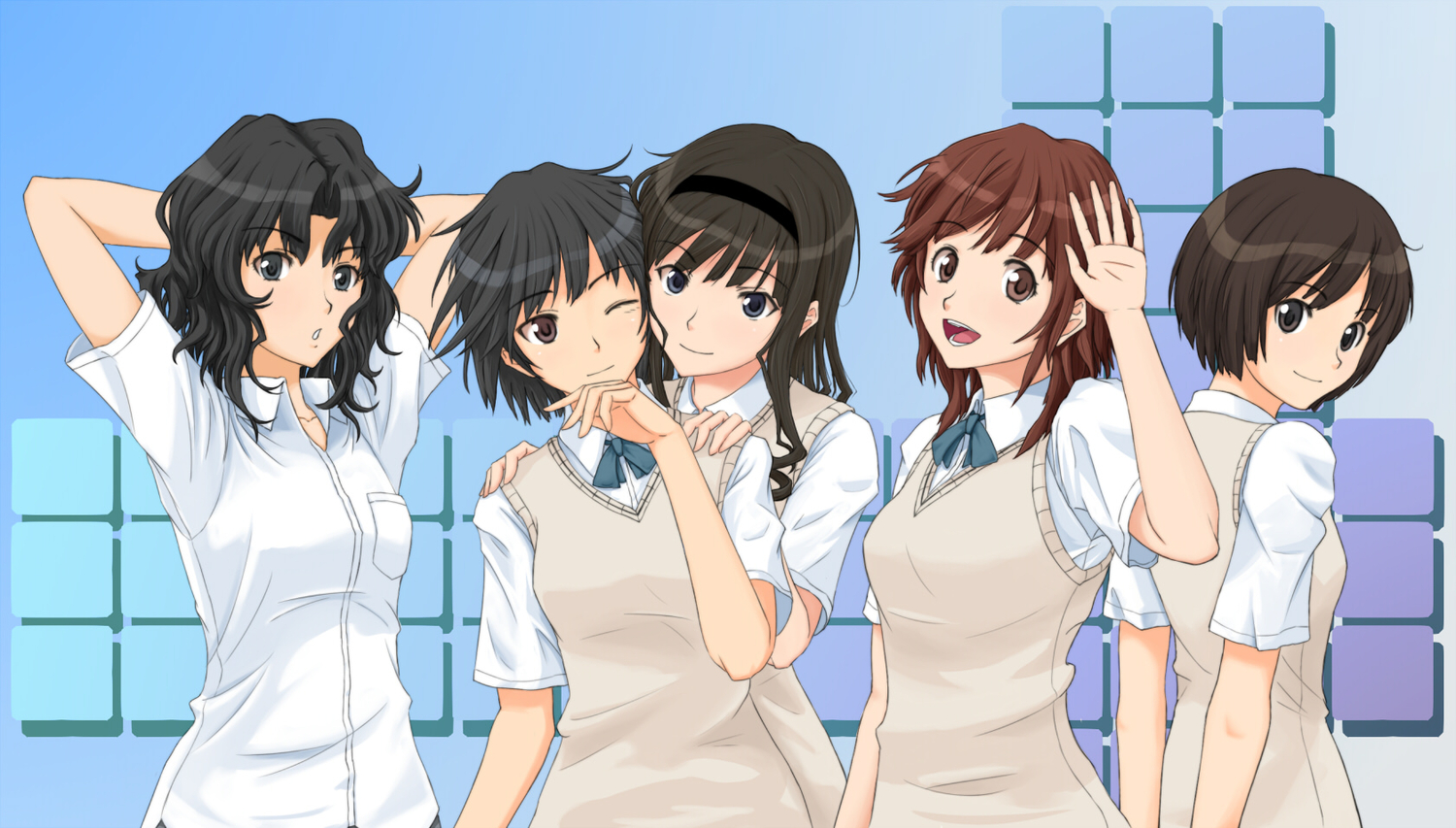 amagami, black_hair, brown_hair, gebo, morishima_haruka, nanasaki_ai, sakurai_rihoko, school_uniform