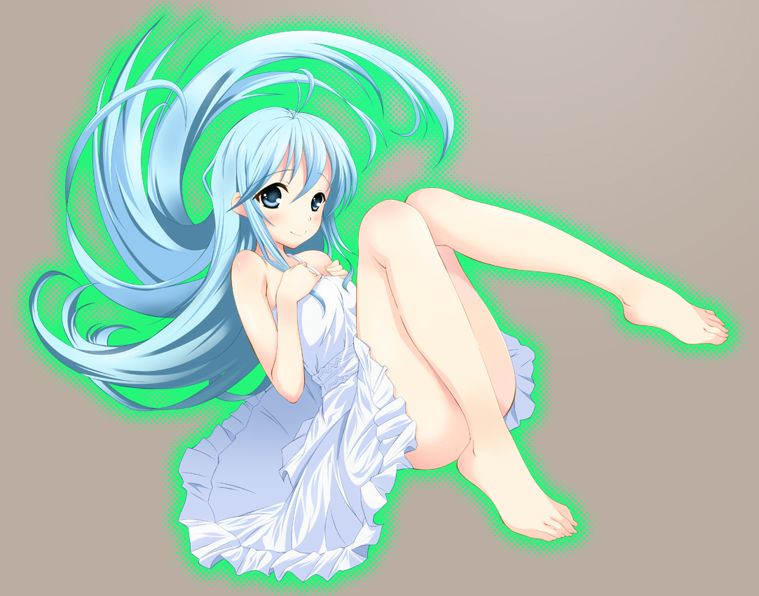 barefoot, blue_eyes, blue_hair, denpa_onna_to_seishun_otoko, dress, kuroneko, ore_no_imouto_ga_konna_ni_kawaii_wake_ga_nai, third-party_edit, touwa_erio, yuuki_hagure