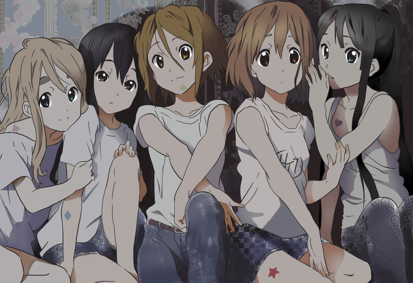 akiyama_mio, black_hair, blonde_hair, brown_eyes, brown_hair, hirasawa_yui, k-on!, kotobuki_tsumugi, nakano_azusa, suan_ringo, tainaka_ritsu, twintails