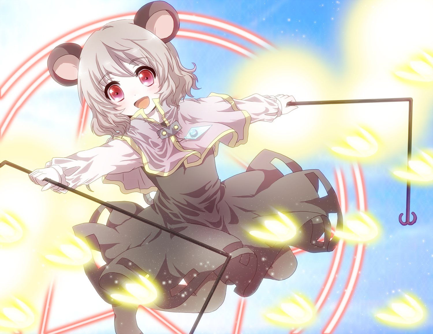 animal_ears, dress, gray_hair, kuromame_(8gou), mousegirl, nazrin, pantyhose, red_eyes