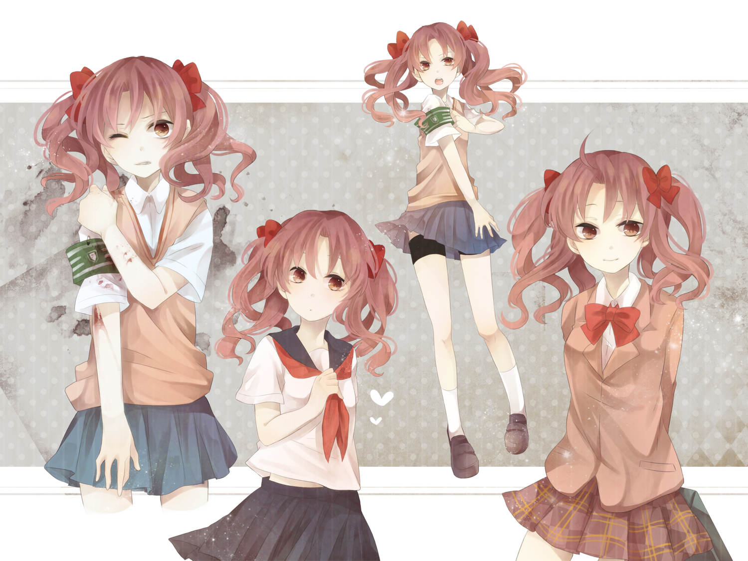 blood, bow, brown_eyes, brown_hair, ichinose_(sorario), long_hair, school_uniform, shirai_kuroko, skirt, to_aru_kagaku_no_railgun, to_aru_majutsu_no_index, twintails