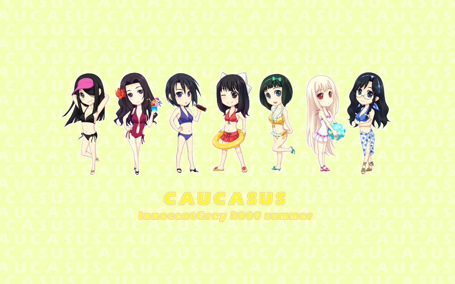 bikini, black_hair, blonde_hair, caucasus, chibi, hiyama_akane, kirihara_souko, long_hair