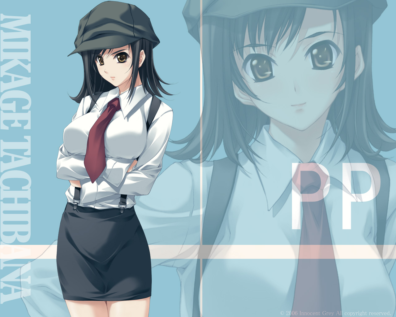 black_hair, game_cg, hat, pianissimo, short_hair, tachibana_mikage, tie, watermark