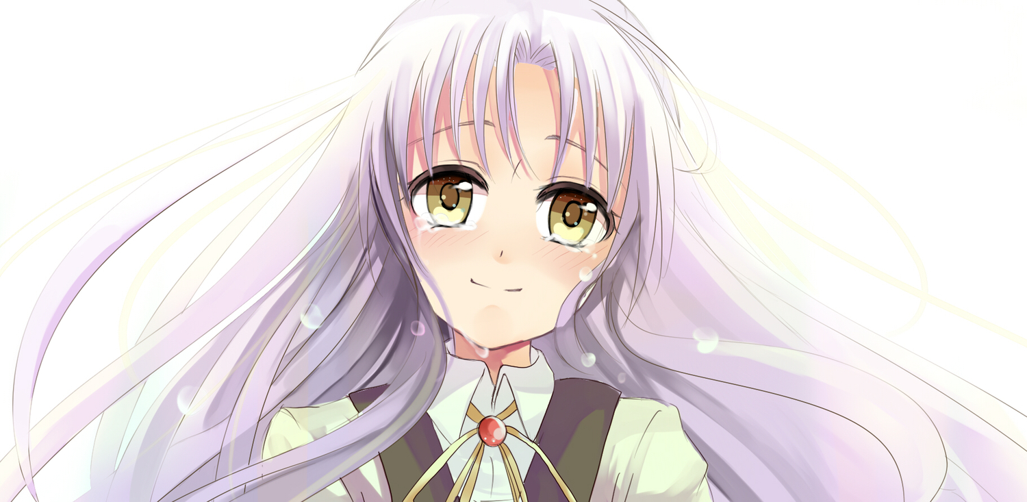 angel_beats!, kurabayashi, purple_hair, tachibana_kanade, tears, white, yellow_eyes