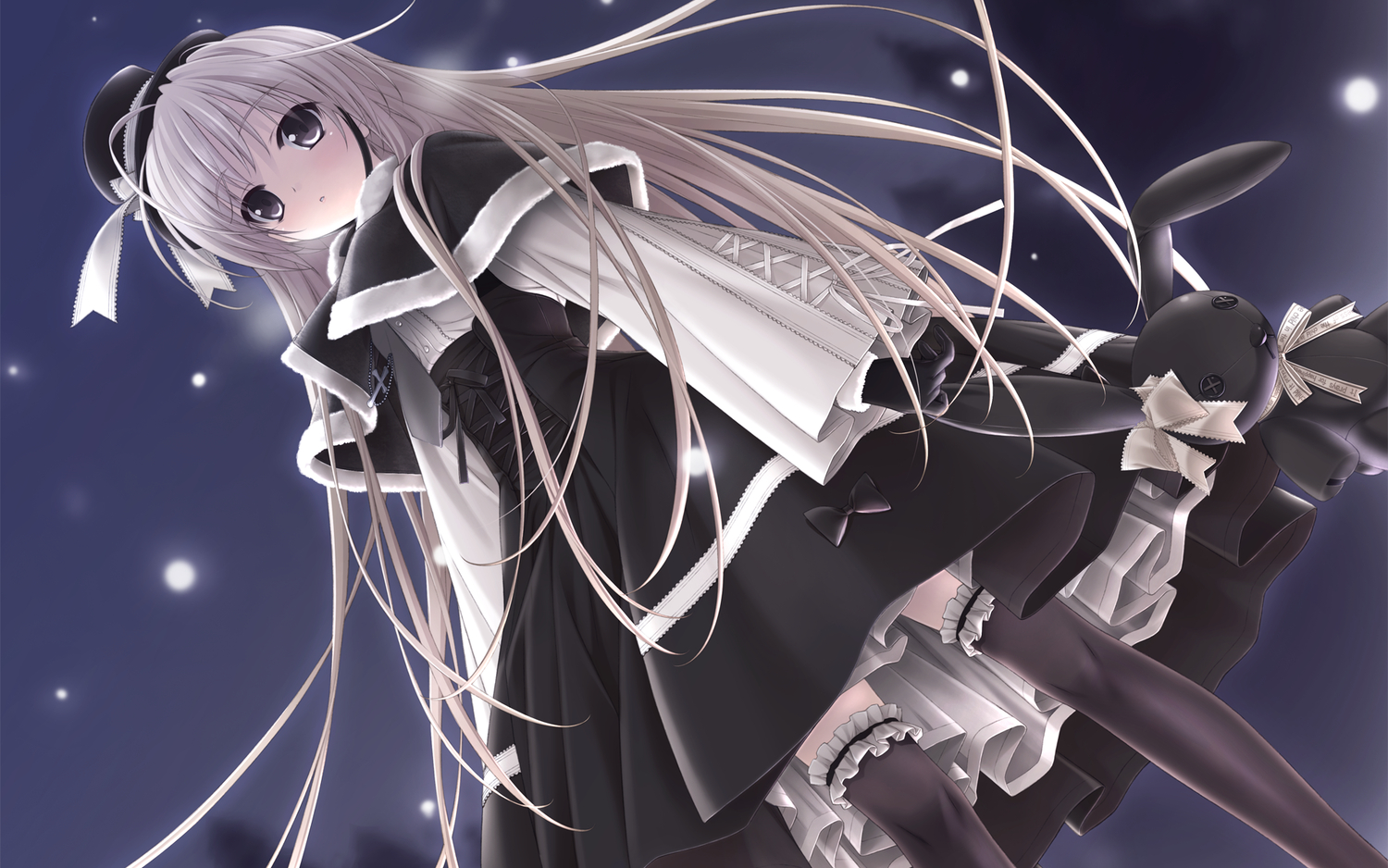 bunny, dress, goth-loli, gray_hair, hashimoto_takashi, hat, kasugano_sora, lolita_fashion